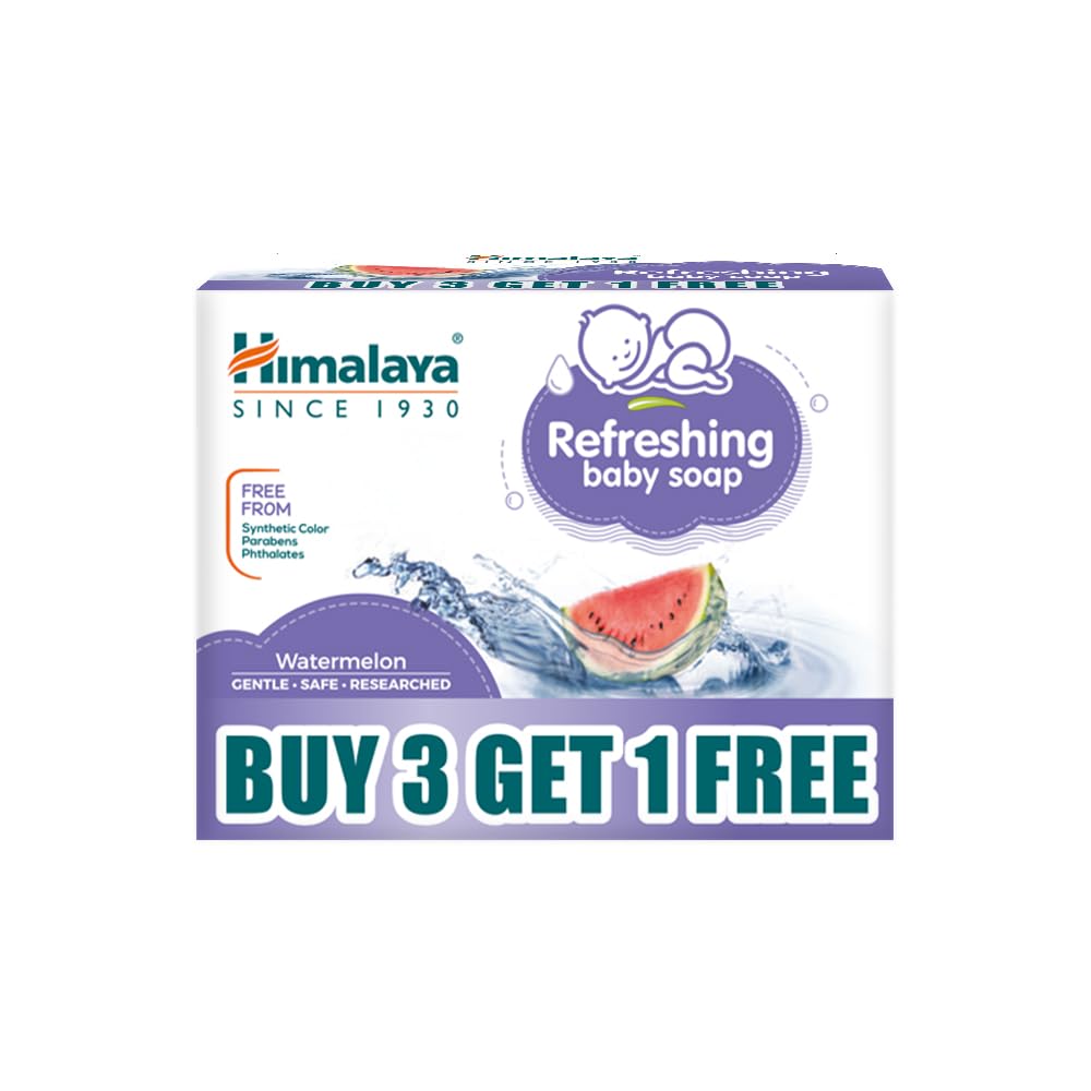 Himalaya Refreshing Baby Soap 125G  Pack Of 4 (B3G1) | Neem, Watermelon And Vetivar | Keeps BabyS Skin Cool And Fresh | Gentle