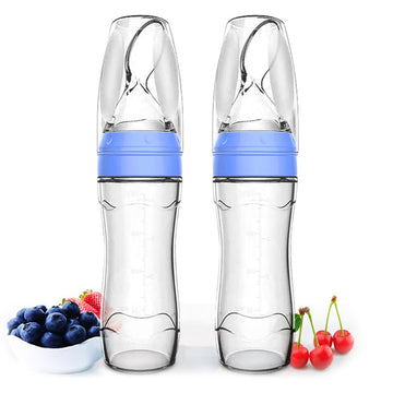 Matyz 2 Pcs Silicone Baby Food Dispensing Spoon (Blue, 4Oz/120Ml) Squeeze Feeder With Spoon - Spoon Bottle For Baby - Baby Spoon