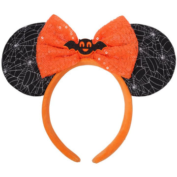 Etluk Hairband, Bat Orange/Black Velvet Headband With Spiderweb Halloween Ears For Women Adults, Halloween Accessories Party Dec