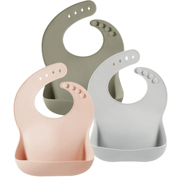 Pandaear 3 Pack Silicone Bibs For Babies Toddlers Girls Boys| Adjustable Waterproof Bpa Free Soft Durable Bibs For Eating With L