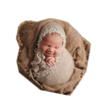 Vemonllas Newborn Baby Photography Props Outfits Hat Long Ripple Wrap Set For Boys Girls Photography (Brown)