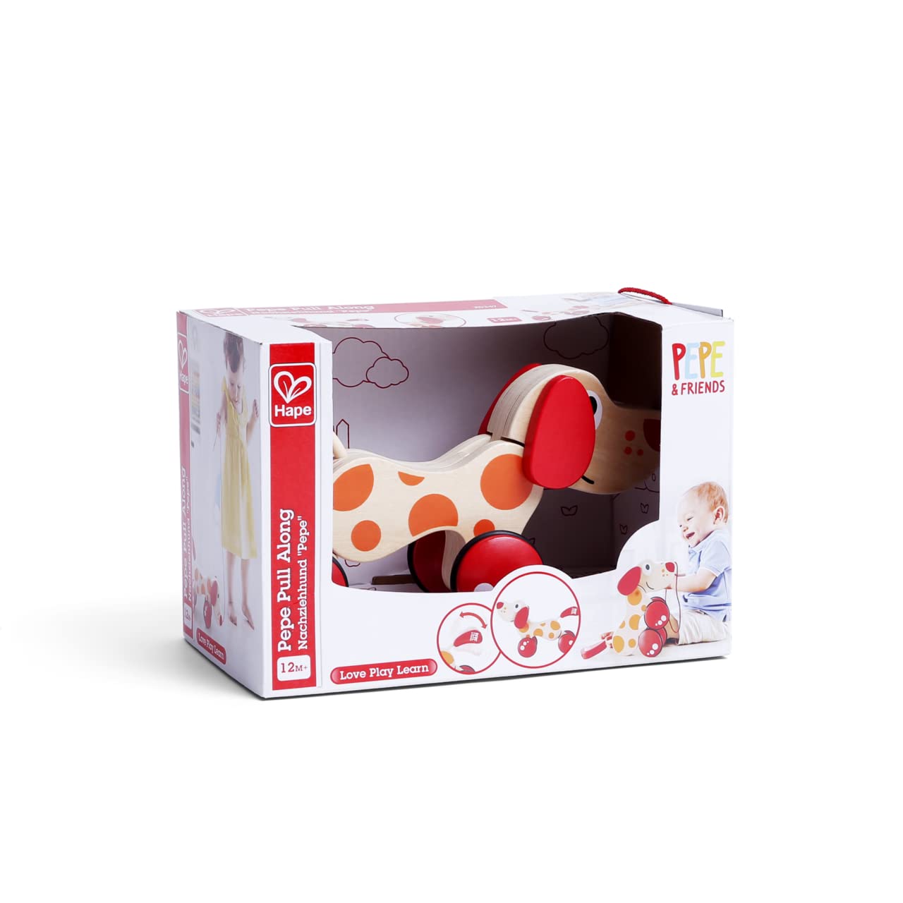 Walk-A-Long Puppy Wooden Pull Toy by Hape  Award Winning Push Pull Toy Puppy For Toddlers Can Sit, Stand and Roll. Rubber Rimmed