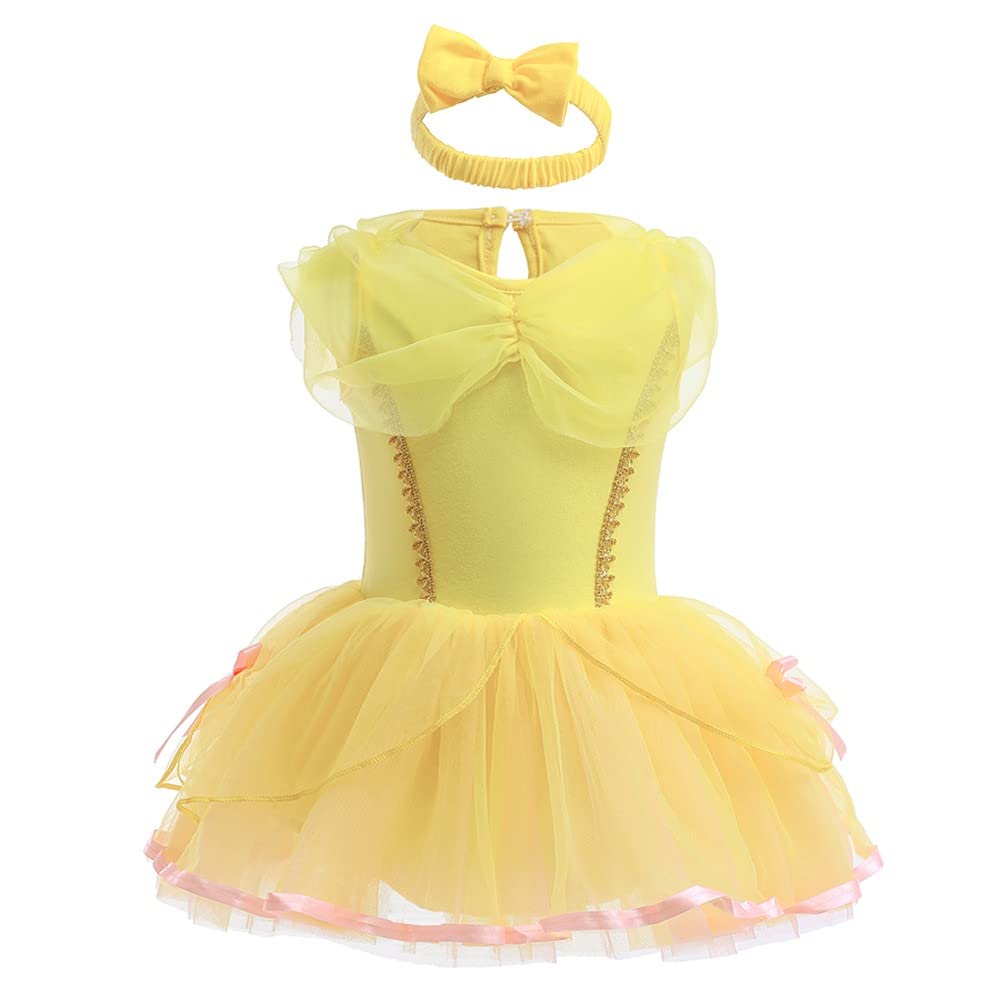 Hihcbf Belle Princess For Baby Toddler Girls Christmas Halloween Costume Birthday Bodysuit Romper Tutu Dress W/Headband