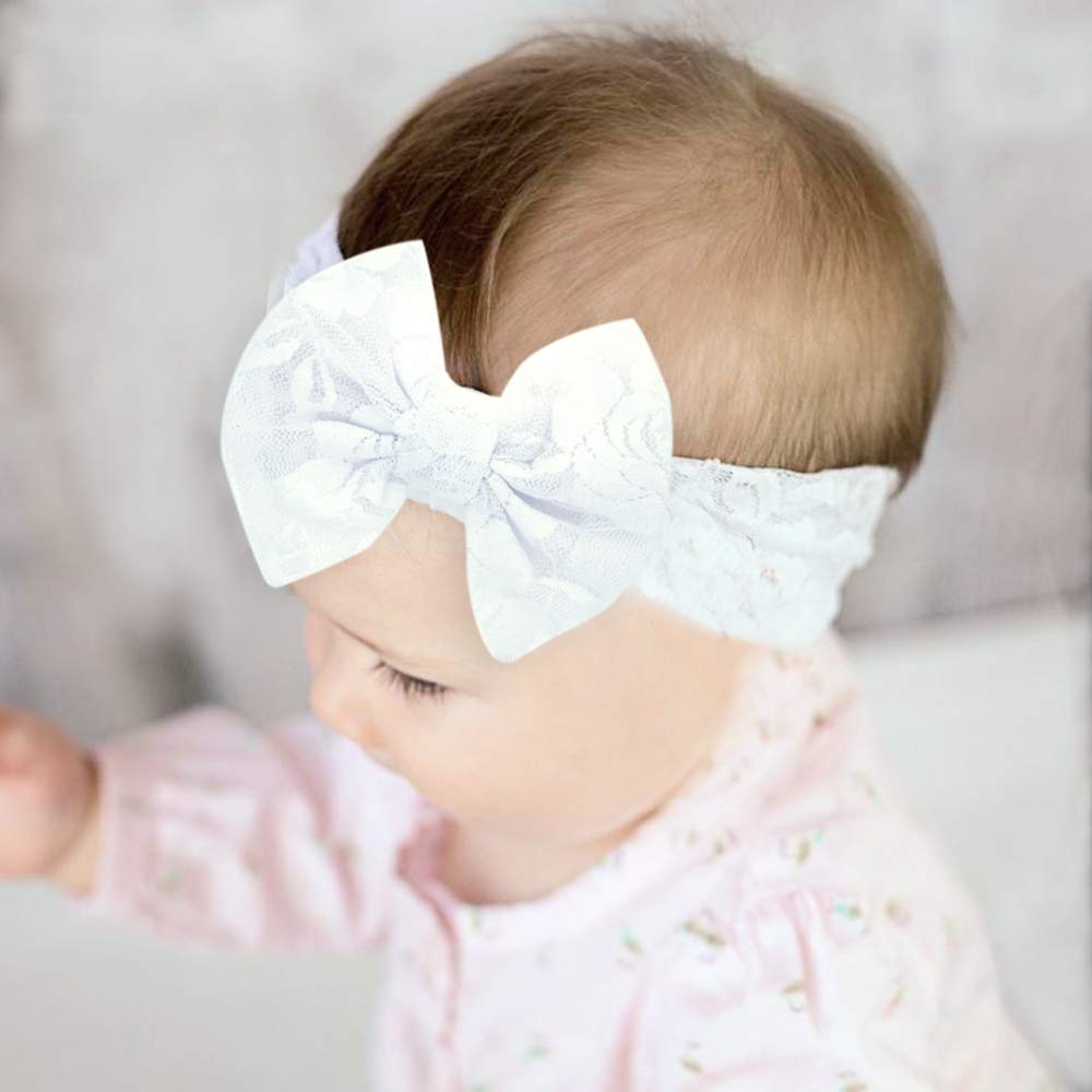 Qiansail Baby Girls Lace Bow Headband Elastics Bow Knot Hairband Headwrap For Newborn Infant Toddlers Kids (Black)
