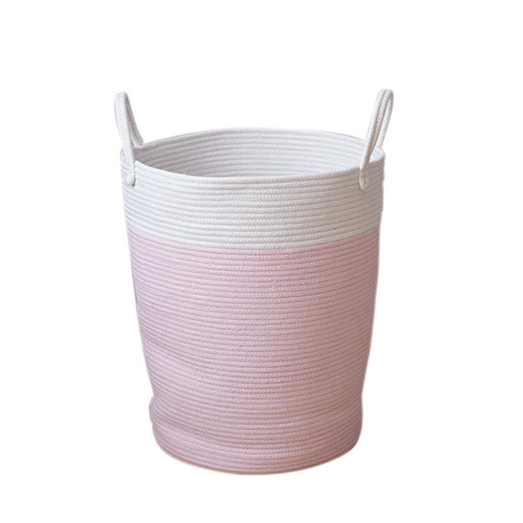 LOSA Storage Baskets Cotton Rope Storage Sundries Organizer With Handles Pink L