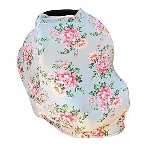 Breastfeeding Cover - Car Seat Cover With Bonus Strap Covers - Kiddo Kind Gray Floral