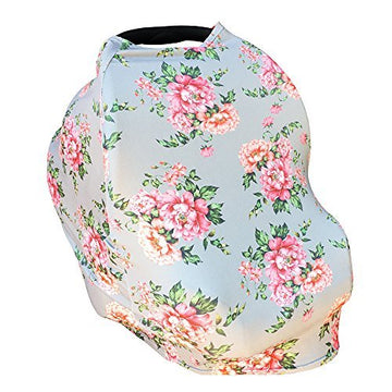 Breastfeeding Cover - Car Seat Cover With Bonus Strap Covers - Kiddo Kind Gray Floral