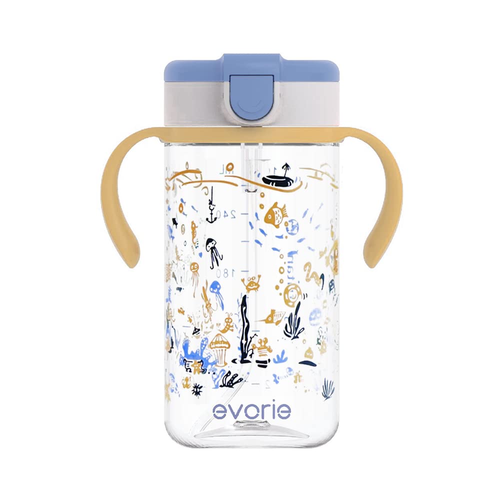 Evorie Tritan Spill Proof Toddler Straw Sippy Cup, 10 oz for Baby and Toddlers 1-3 Years Old, No Spill Straw Water Bottle with R