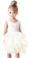 2Bunnies Girl Peony Lace Back A-Line Tiered Tutu Tulle Flower Girl Dress (No Applique Ivory, 6M)