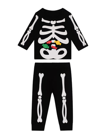 Lensous Baby Boy'S Skeleton Halloween Costume Long Sleeve Outfits Pant Sets (Skeleton, 2T)