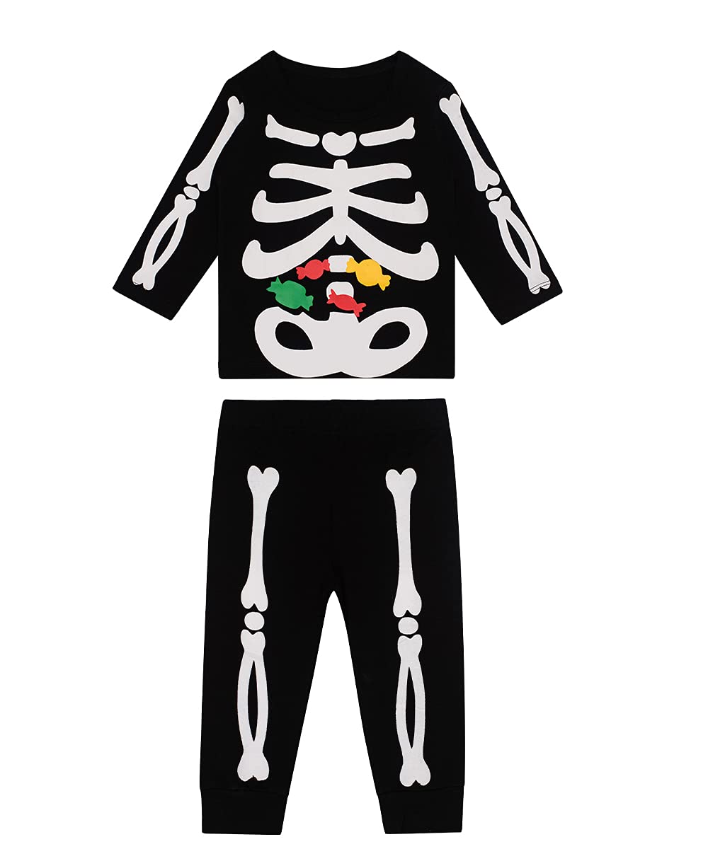 Lensous Baby Boy'S Skeleton Halloween Costume Long Sleeve Outfits Pant Sets (Skeleton, 6-12 Months)