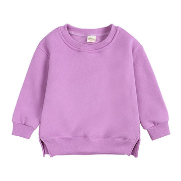 Rukosu Toddler Baby Boy Girl Fleece Pullover Sweatshirt Solid Color Crewneck Blouse Shirt Tops Warm Fall Winter Clothes Purple 2