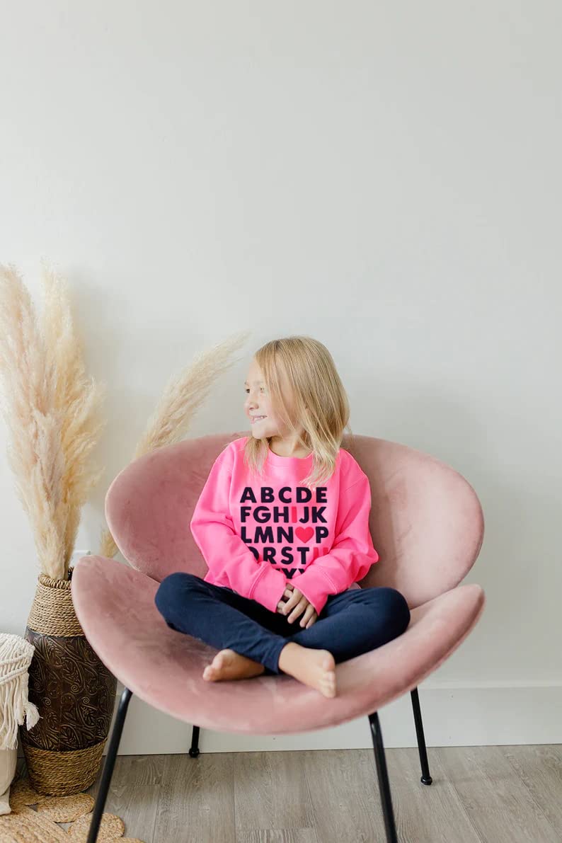 Mrocioa Valentine'S Day Outfit Alphabet Abc I Love U Shirt Girls Sweatshirt Kids Long Sleeve Heart Tops Pink 5 6 Years