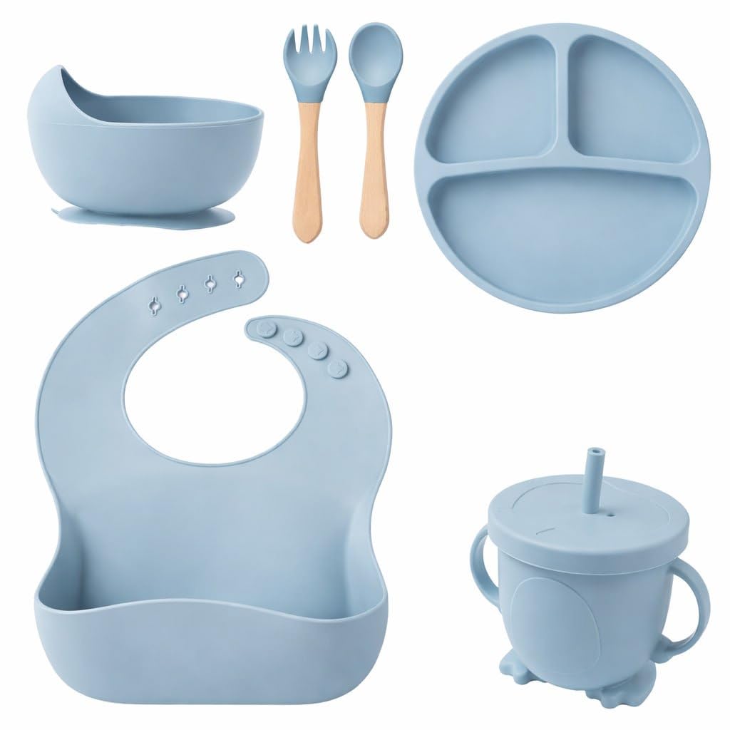 Crega 6 Piece Silicone Baby Feeding Set (Light Blue)