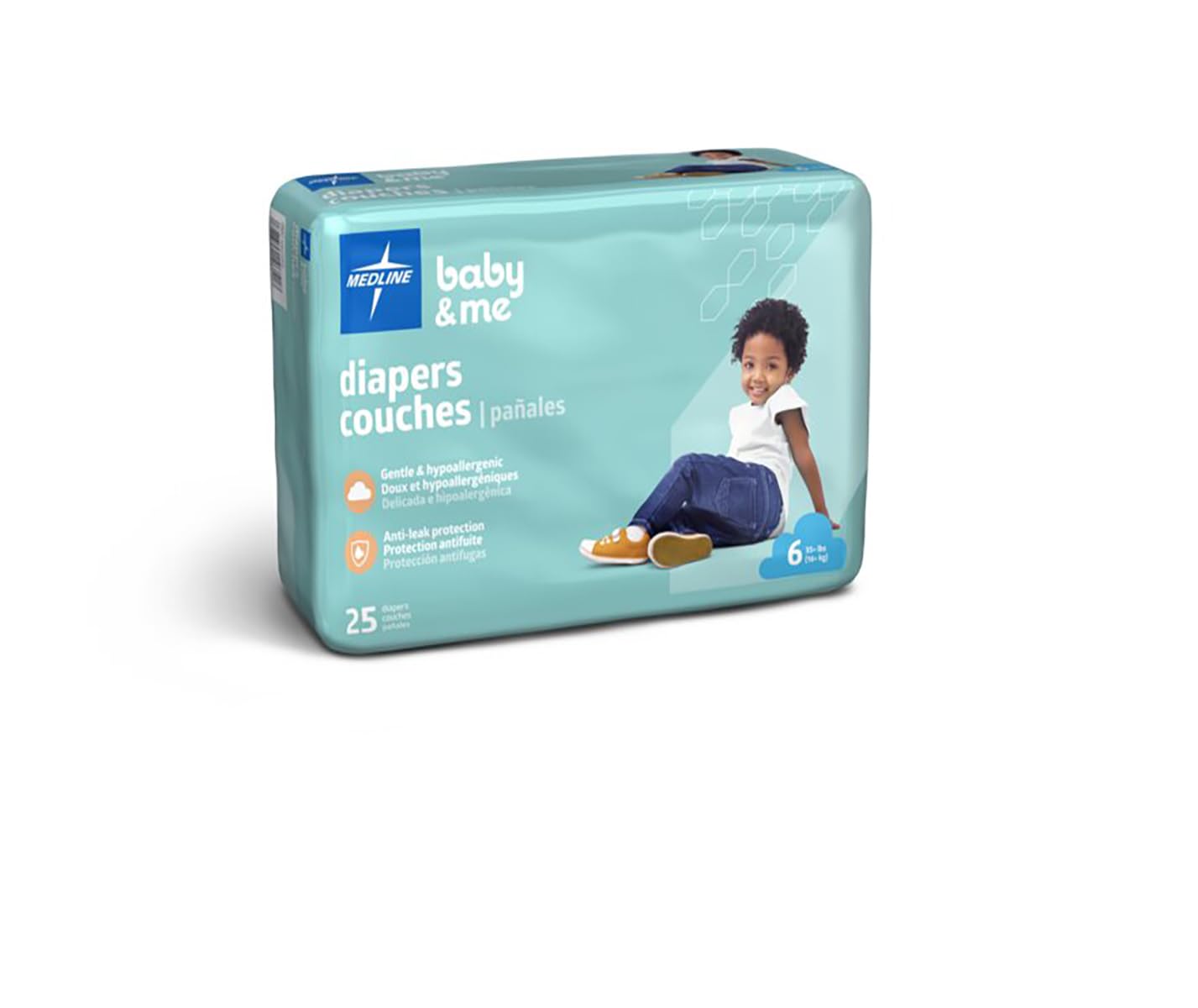 Medline Disposable Baby Diapers, Size 6 (35+ Lbs), Case Of 200