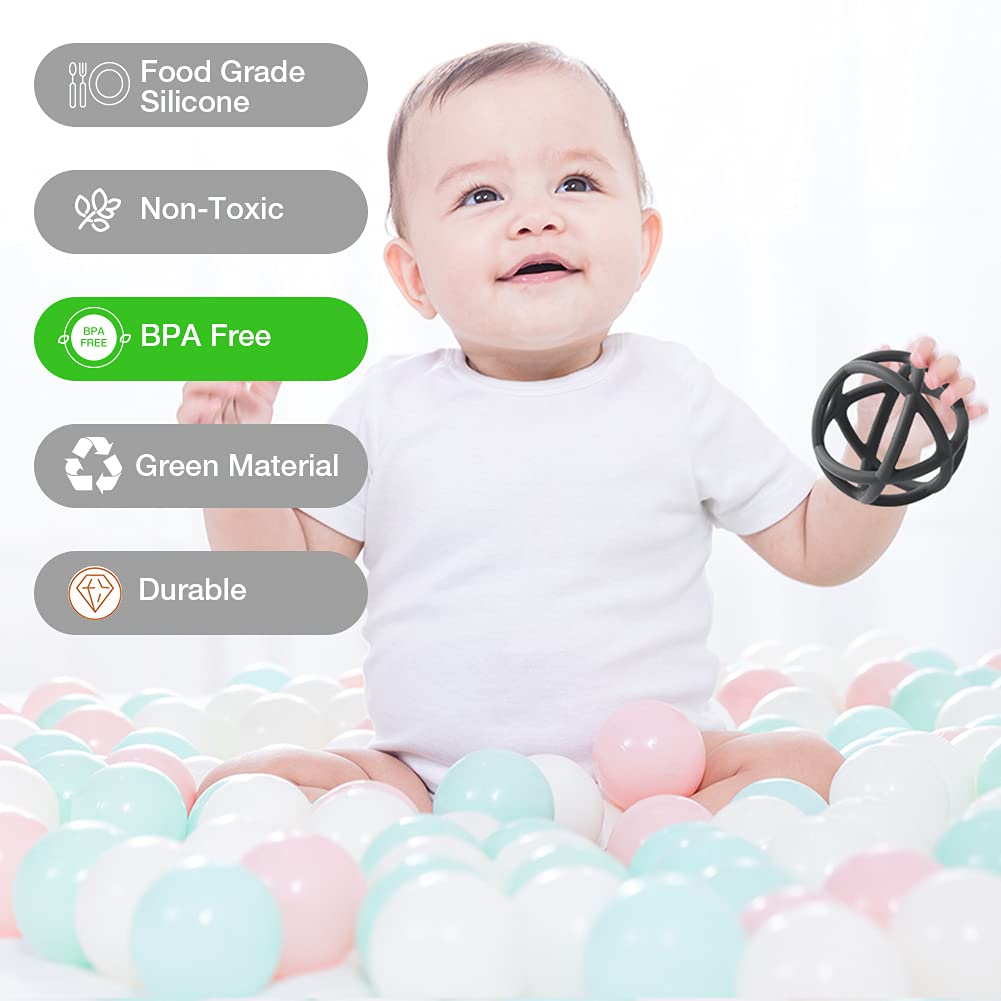Teething Toys, TOPGOMES Baby Teether Toys, BPA Free Silicone Soft Ball Easy to Hold Teether for Babies Ages 6 Months+ (Clay+Dark