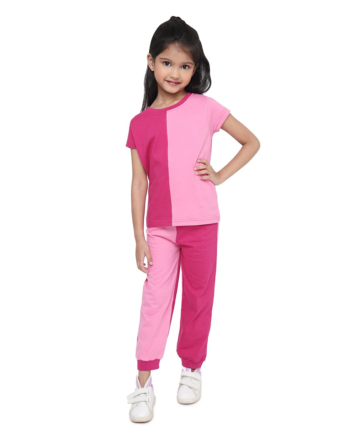 BLANCD Girls Nightwear Colourblock tshirt & Pyjama Set (Party Pink/Blush Pink, 4 Yrs)  KDCLRBLCKSET