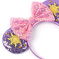 Zhezesmila Purple Mouse Ears Sequin Bow Mouse Ears Headband For Women Cosplay Costume Princess Party Birthday Hair Band