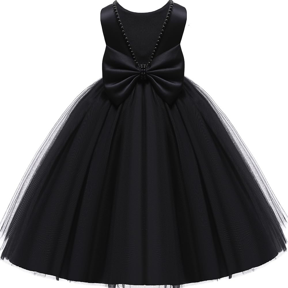 Baby Flower Girl Party Wedding Black Dress, Sleeveless Floor Length Tutu Tulle Dance Birthday Gown 2t