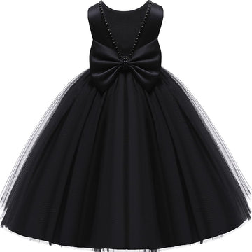 Baby Flower Girl Party Wedding Black Dress, Sleeveless Floor Length Tutu Tulle Dance Birthday Gown 2T