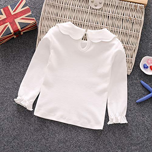 Baby Girl Kids Blouses Long Sleeves Solid Color Doll Collar T-Shirt Top Bottom (White, 3-4T)