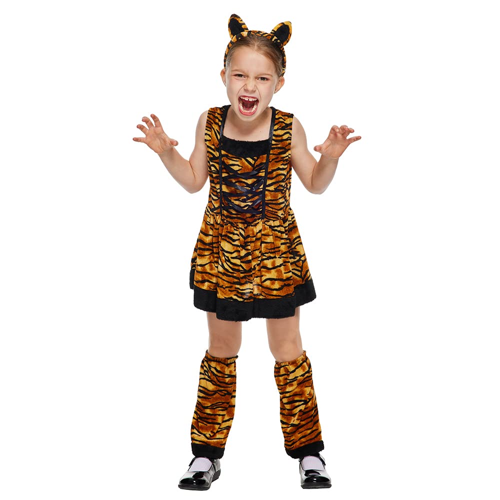 Eraspooky Little Tiger Costume Kids Halloween Animal Costume Big Cat Outfit For Girls