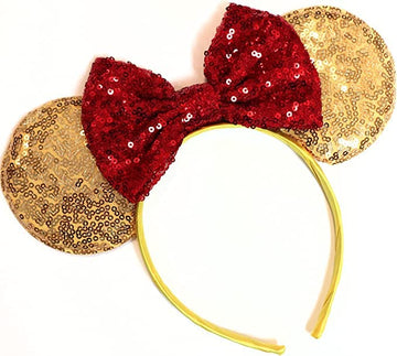 Clgift Set Of 12 - Yellow/Gold Sequin Disney Ears: Mickey, Belle/Beauty And The Beast, Snow White, Diy Designs