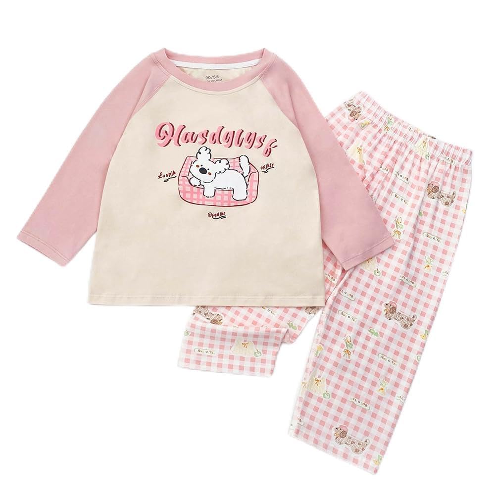 Little Surprise Box, Pink Checks Puppy Soft Cotton Kids Nightsuit45Y