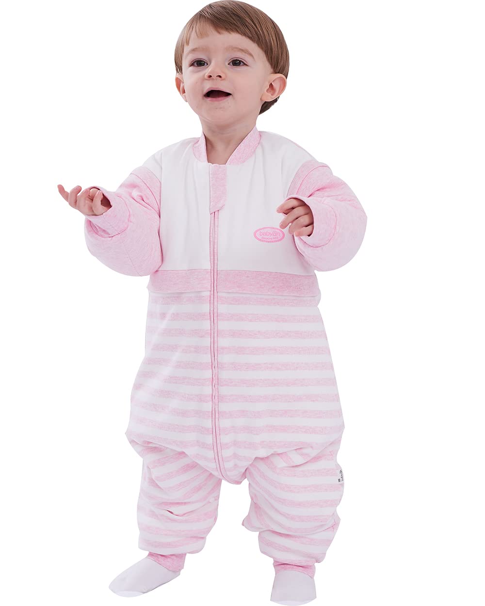 OuYun Baby Early Walker Sleeping Bag with Feet Detachable Sleeve Wearable Blanket Summer Detachable,2.5tog for 60-68?,Pink 90cm