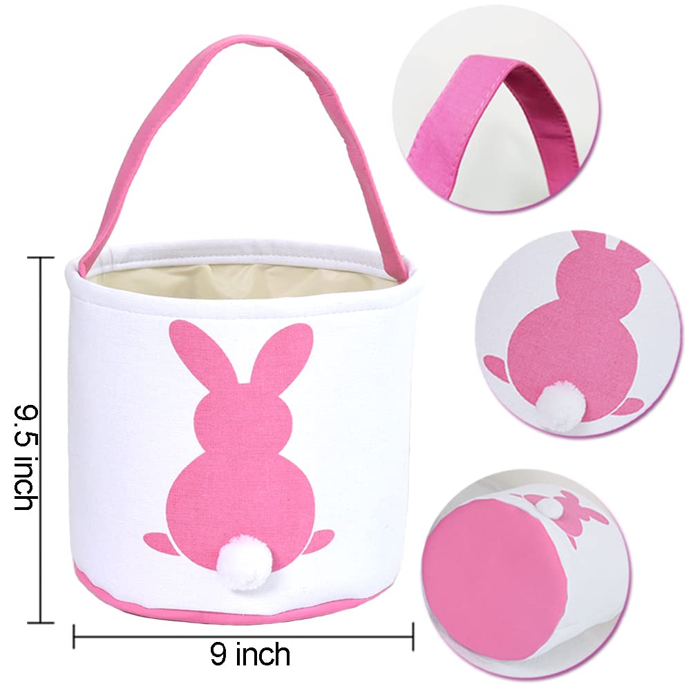 3 Pcs Easter Bunny Basket Bags For Kids - Canvas Cotton Carrying Gift And Eggs Hunt Bag, Easter Gift Basket With Tails Printed R