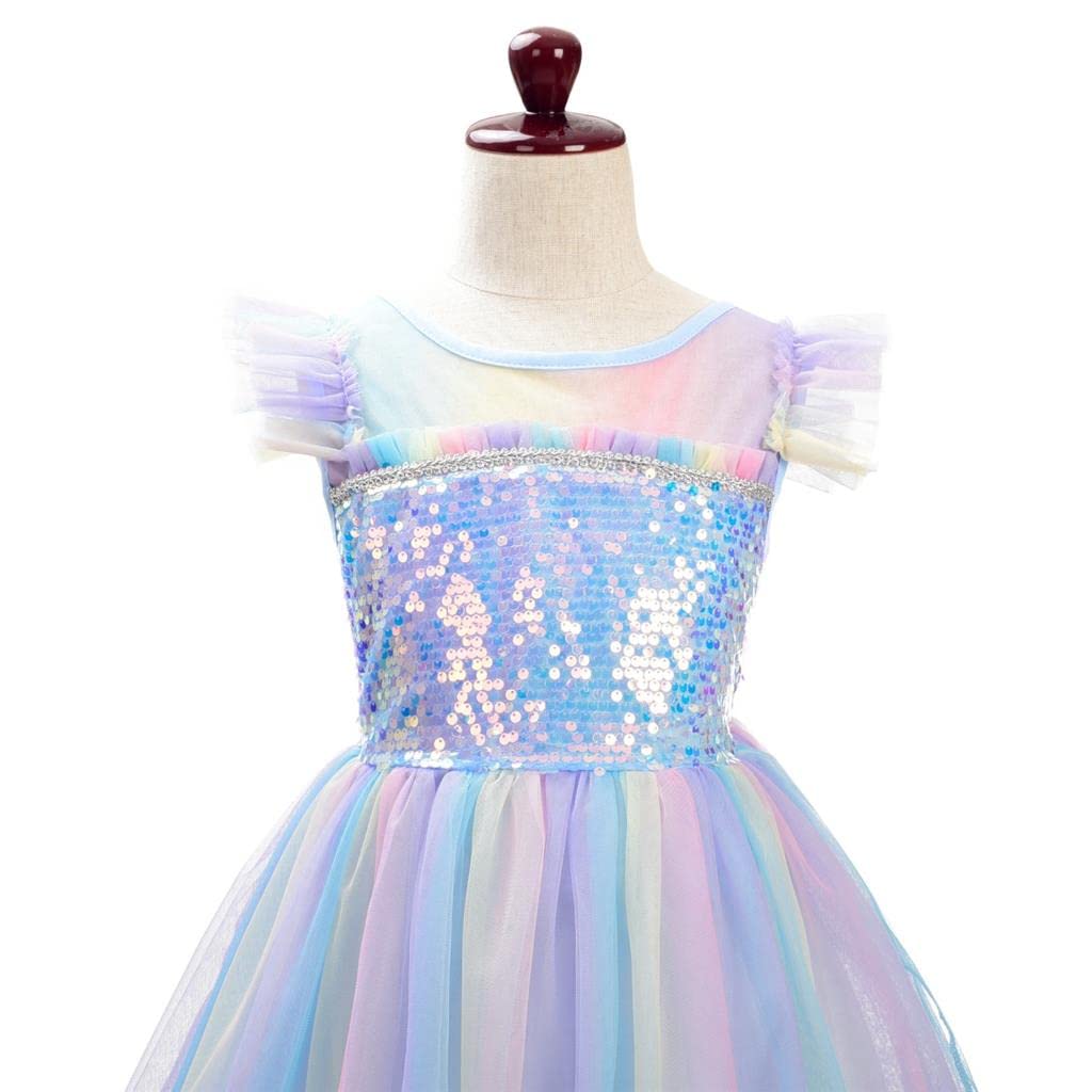 Dressy Daisy Unicorn Birthday Rainbow Tulle Dress Princess Costume Fancy Party Outfit For Toddler Girls Size 4T 5T