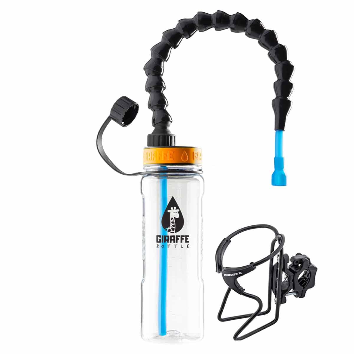 Giraffe Bottle Tower Xl Hands Free Drinking System, Clear Tritan Bottle, With Round Tube Mounted Bottle Holder (Length 15 In / 3