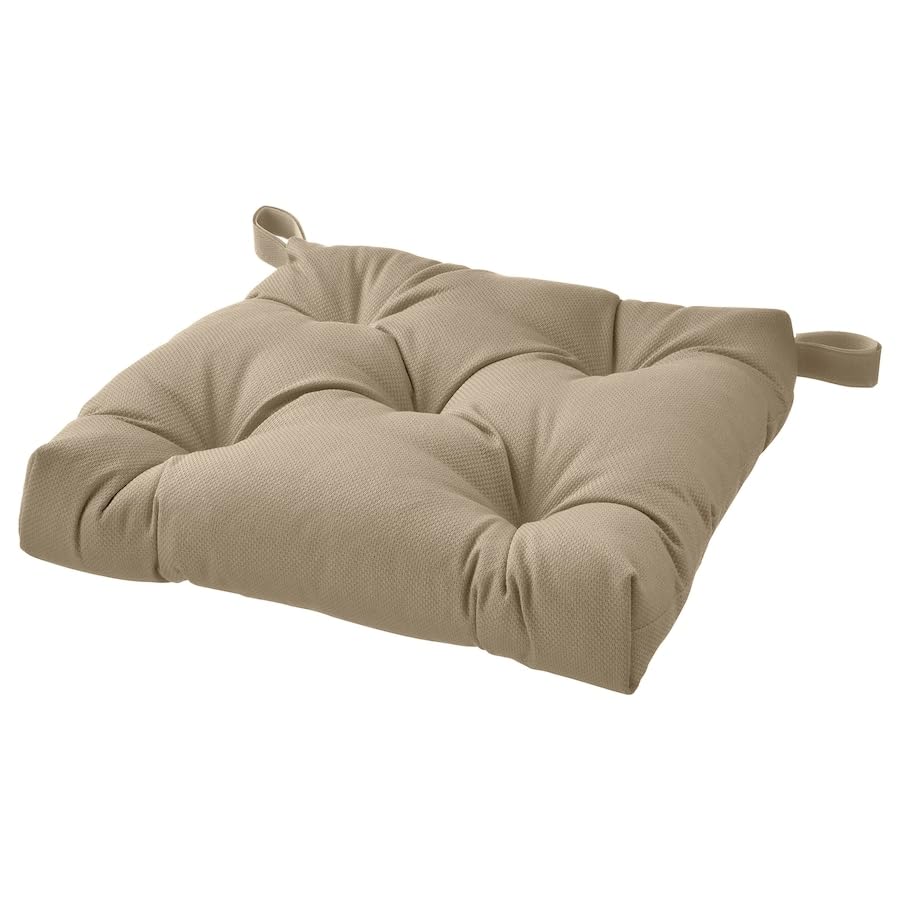 Malinda Chair Cushion in Beige  Comfortable and Thick Seat Pad with Ties, 40/35x38x7 cm (16/14x15x3), Ideal for Dining Chairs, 