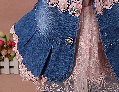 Yao 6M-4Y Infant 3Pcs Baby Girls Clothes Set Toddler Outfits Lace Dress Jacket And Jeans (4-5Y,Flower-Pink)