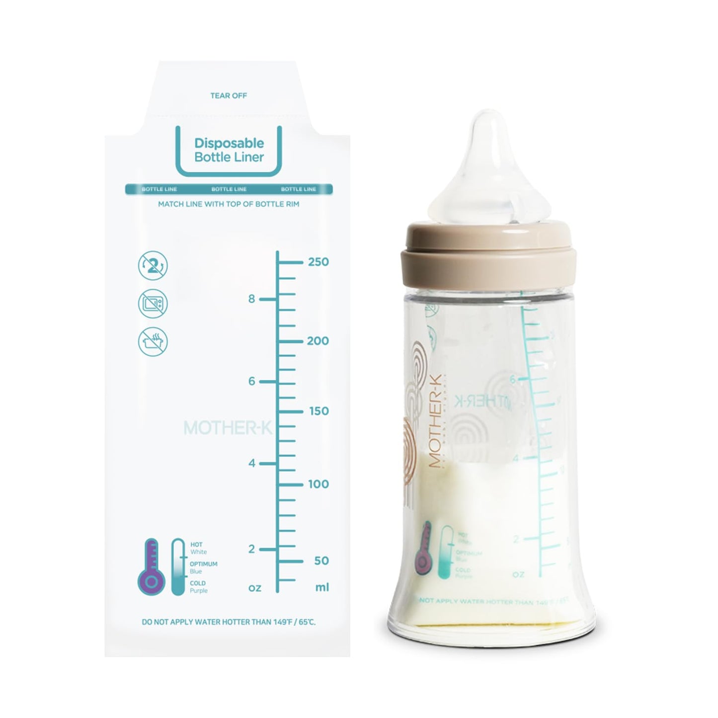 Mother-K Disposable Baby Bottle Liner, Must-Have Baby Travel Essentials, Bpa Free (8Oz, 100Pcs)