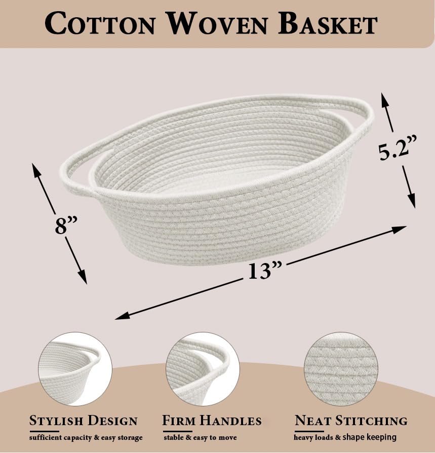 Giftexpress White Woven Basket - 13' X 8' X 5' Cotton Rope Organizing Baskets For Baby Items Or Cat & Dog Toys - Cute Soft Gi