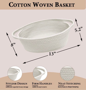 Giftexpress White Woven Basket - 13' X 8' X 5' Cotton Rope Organizing Baskets For Baby Items Or Cat & Dog Toys - Cute Soft Gi