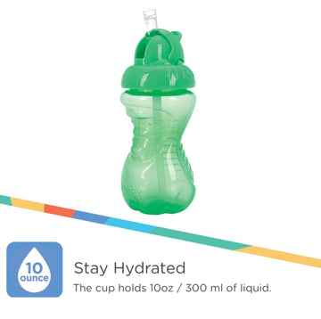 Nuby 3 Pack No Spill Flip It Soft Straw Toddler Sippy Cups - Toddler Cups Spill Proof With Easy And Firm Grip - Green, Blue, Aqu