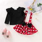 Baby Girls Skirts Set Ruffle Cloth +Polka Dot Overall Dress Bow Polka Dot Skirt Set (Long Sleeve, 3-4 T)