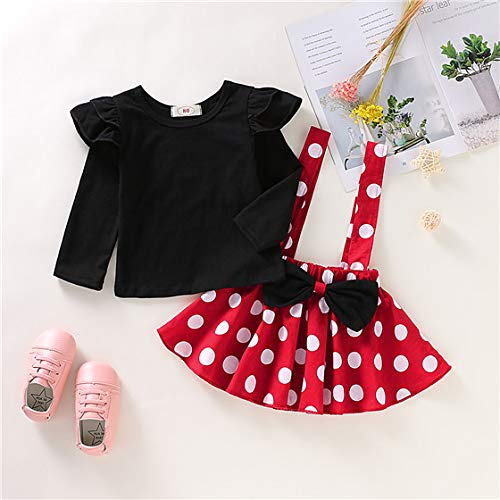 Baby Girls Skirts Set Ruffle Cloth +Polka Dot Overall Dress Bow Polka Dot Skirt Set (Long Sleeve, 3-4 T)