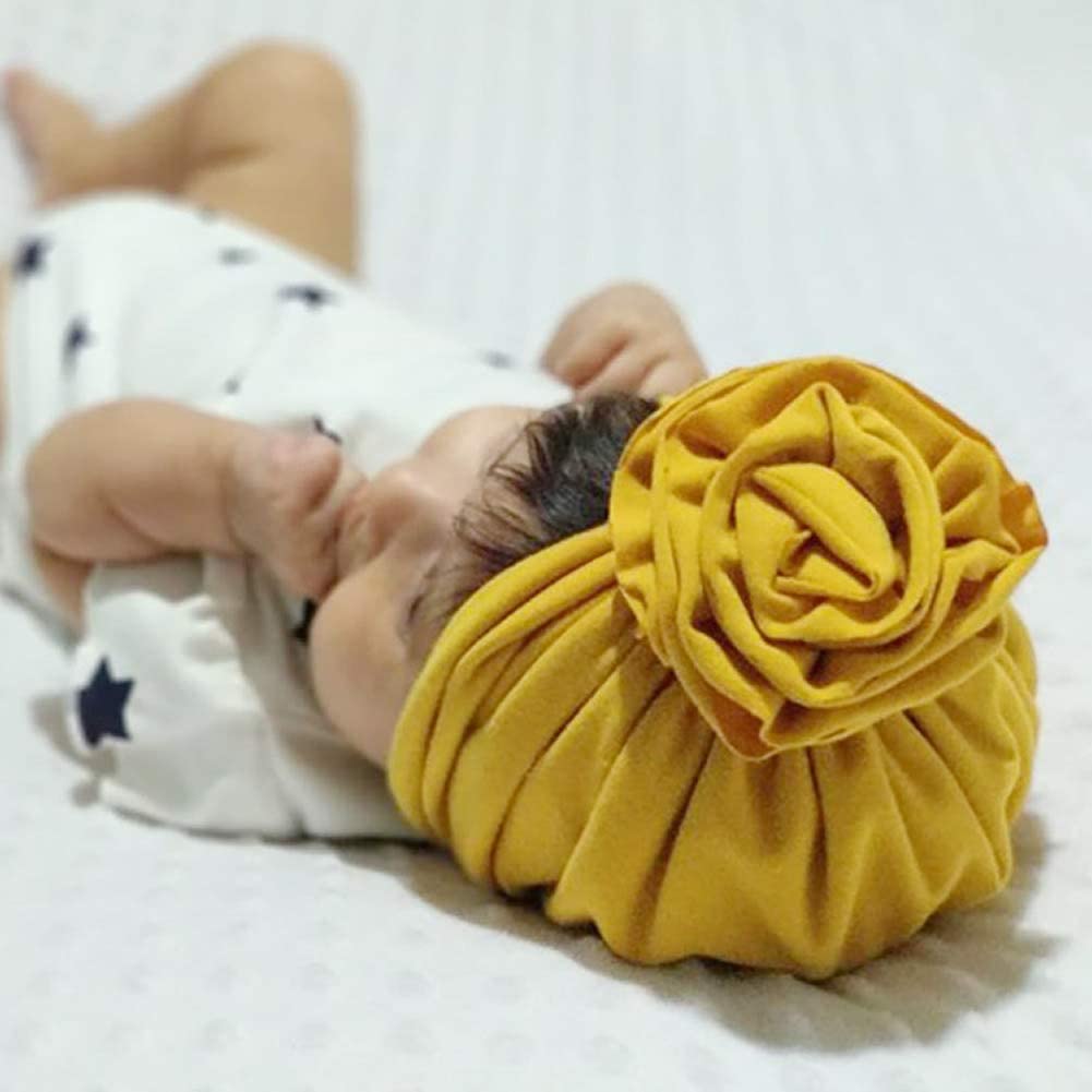 Insowni 8 Pack Solid Nursery Hospital Turban Hat Cap Beanie Bonnet With Flower For Baby Girls Toddlers Newborns Infants