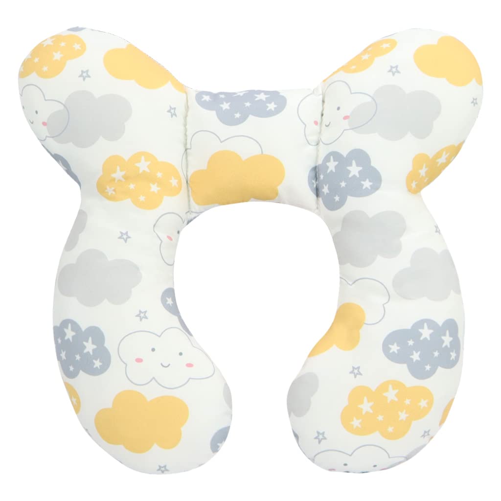 vocheer Baby Travel Pillow(Upgraded), Head and Neck Support Pillow for Pushchair, Car Seat, Stroller, Bouncer, Cotton(Yellow Clo