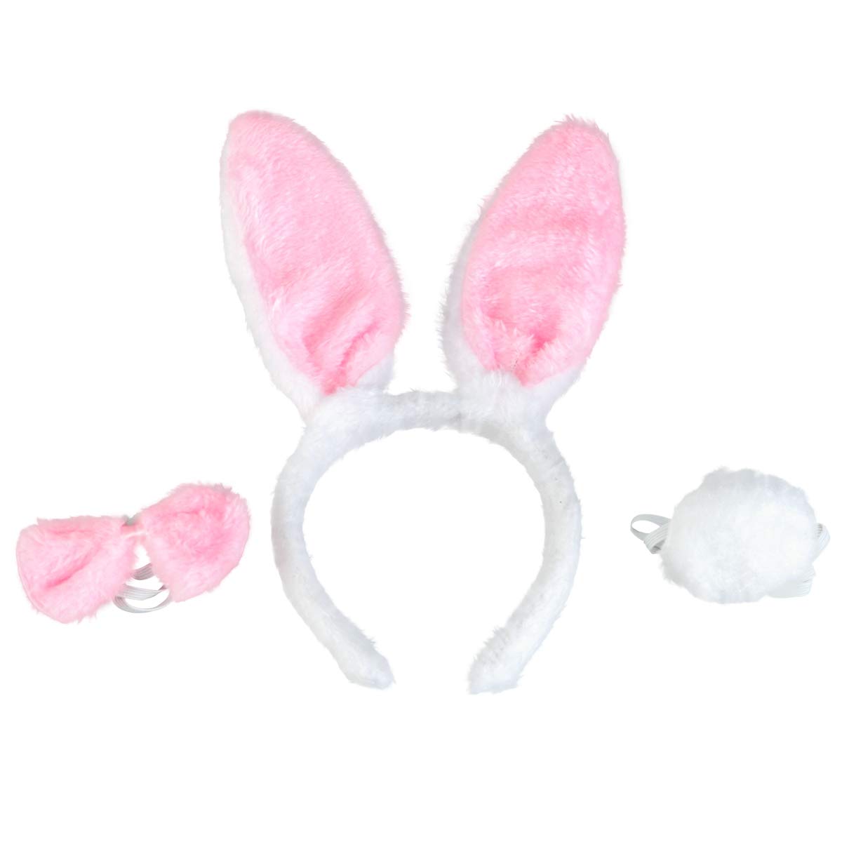Binaryabc Bunny Rabbit Costume Set,Ears Headband Bow Ties Tail Set,Halloween Costume Assesories(White& Pink)