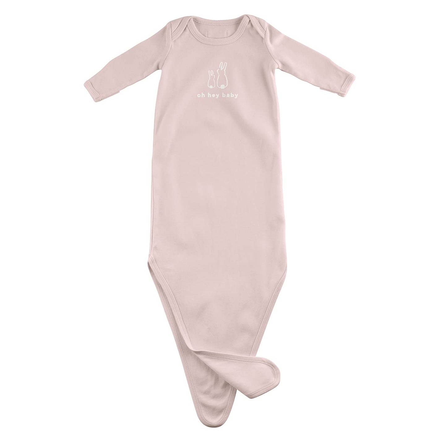 Stephan Baby Face to Face Collection Newborn Knotted Gown, Pink Bunnies, Oh Hey Baby, Fits 0-6 Months