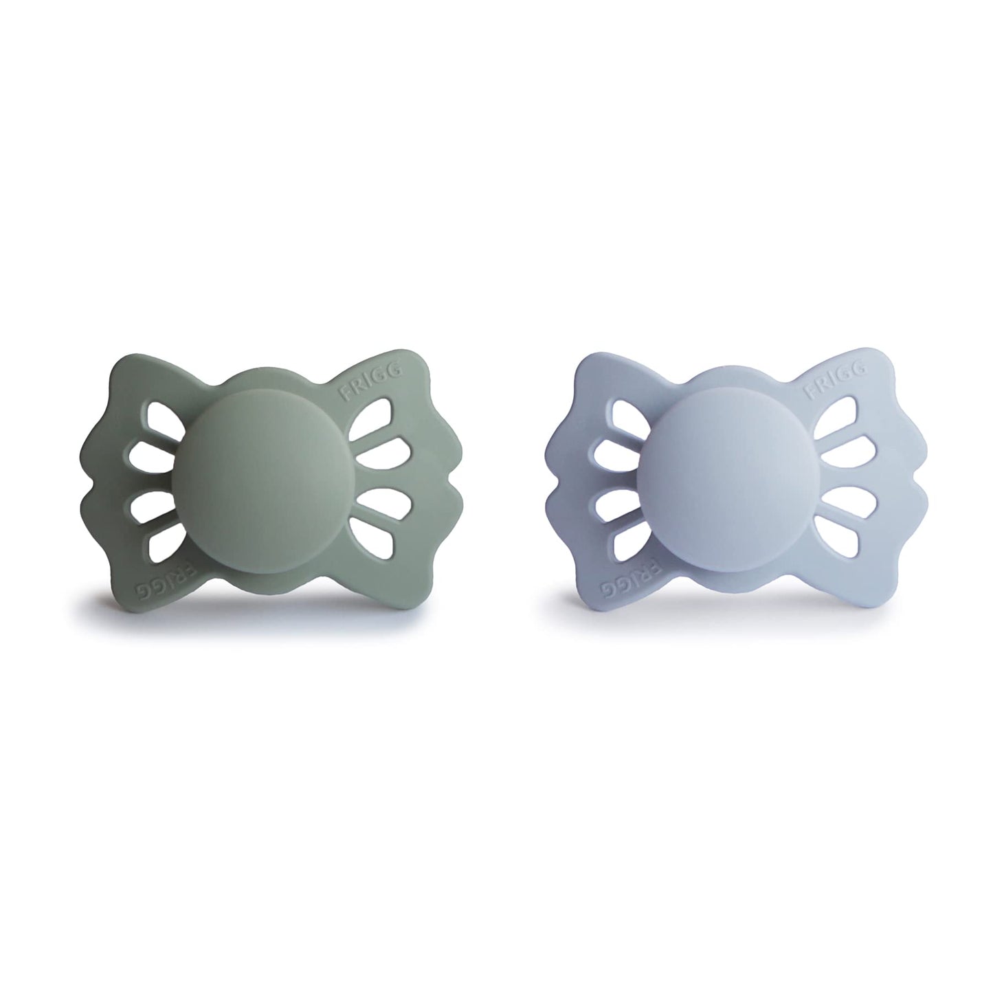 Frigg Lucky Symmetrical Silkysoft Silicone Baby Pacifier | Made In Denmark | Bpa-Free (Sage/Powder Blue, 0-6 Months)