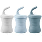 Pandaear Silicone Training Cup, 3 Pack Baby Drinking Sippy Cups With Straw For Baby And Toddler 6 Months+ (Dark Blue/Light Blue/