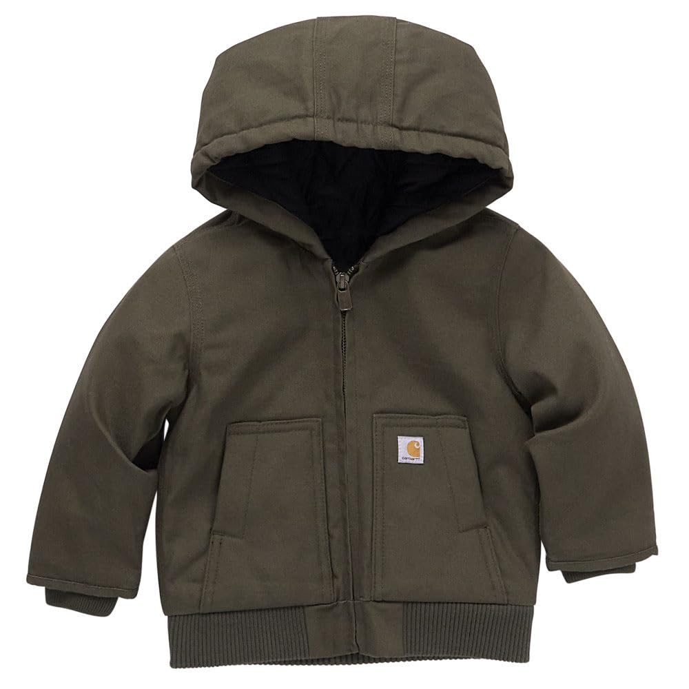 Carhartt Baby Boy'S Insulated Hooded Canvas Zip-Up Jacket, Olive Green