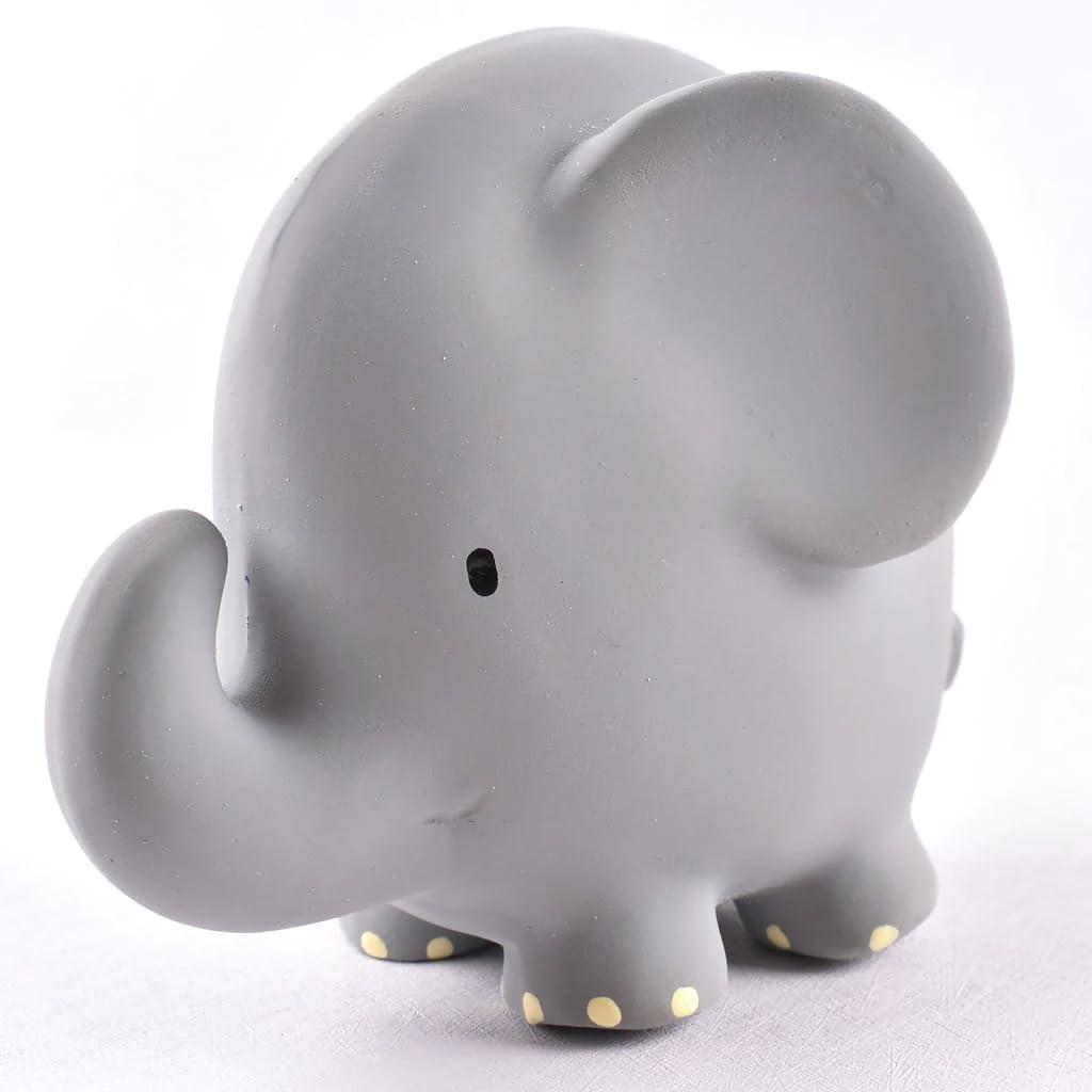 Tikiri Toys Rubber Elephant Rattle, Teether & Bath Toy, Organic Natural Rubber, Ages 6 Months & UP
