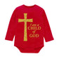 Knitroot Baptism Special, I Am A Child Of God, Onesies, Unisex Baby Kids Cotton Full Sleeve Red Rompers, Sleepsuit, Bodysuit, 0
