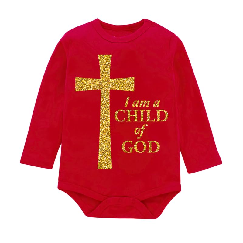 Knitroot Baptism Special, I Am A Child Of God, Onesies, Unisex Baby Kids Cotton Full Sleeve Red Rompers, Sleepsuit, Bodysuit, 0
